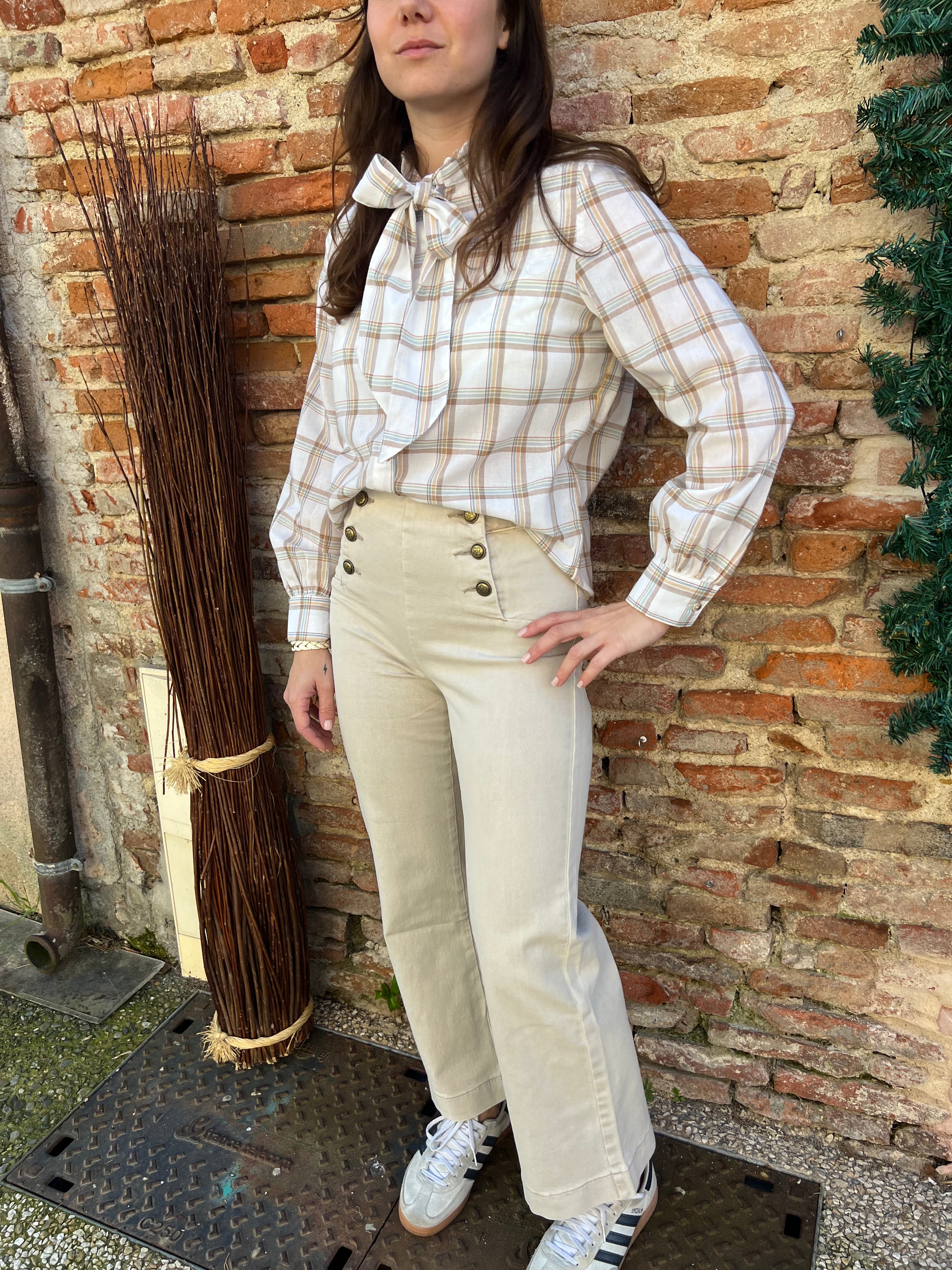 pantalon pont jean beige oraije