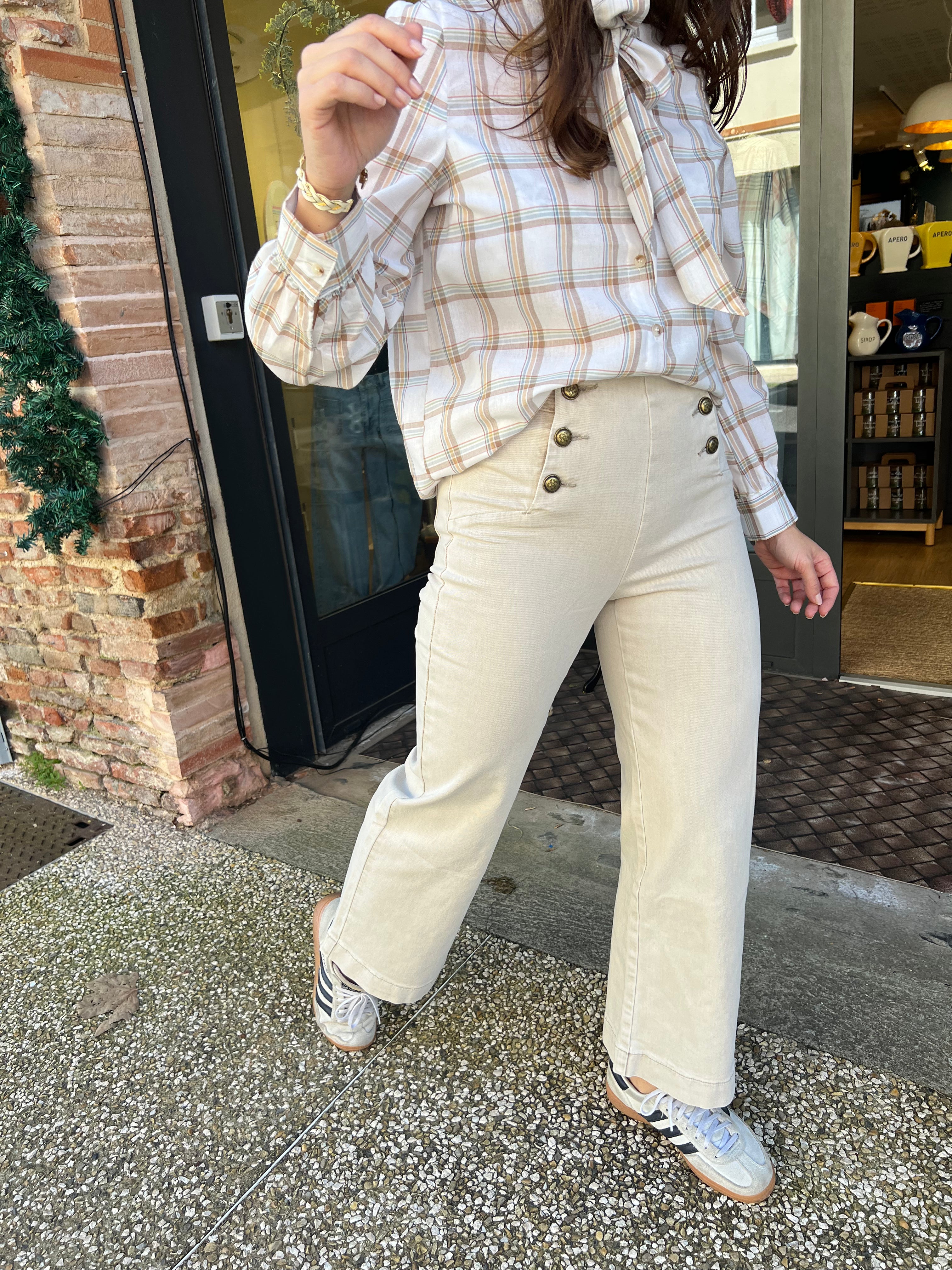 pantalon pont jean beige oraije