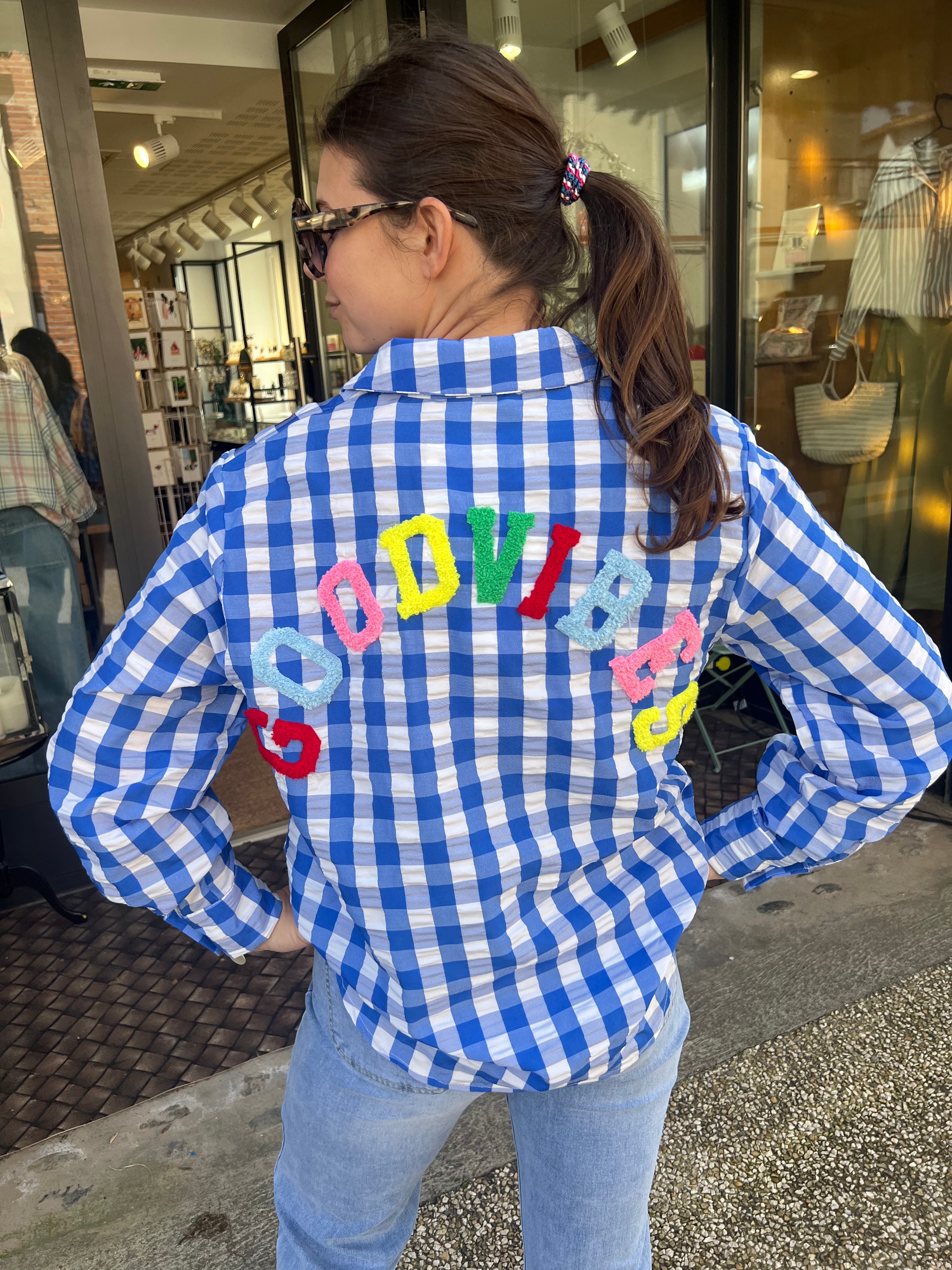 chemise "Good Vibes" bleue